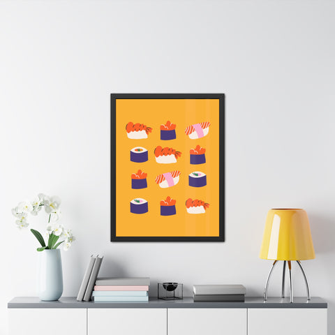 Whimsical Sushi Framed Poster - Colorful Japanese Cuisine Art