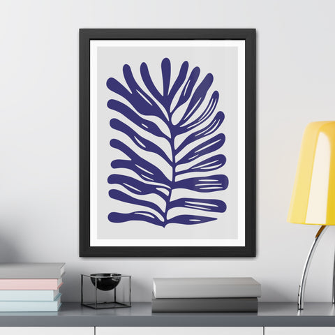 Stratica 4 - Modern Botanical Framed Poster - Navy Leaf Design