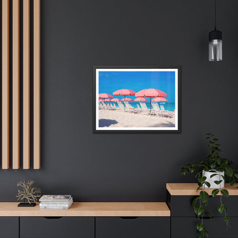 Pink Umbrellas - Beach Vibes Framed Poster - Tropical Umbrellas Art for Home Décor