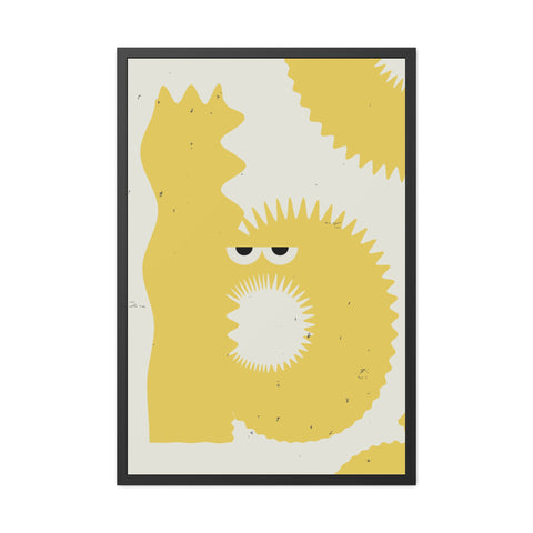 Lettermon - b - Whimsical Framed Poster - Yellow Abstract Creature Art for Playful Decor