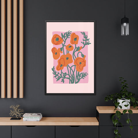 Flowers 2 - Botanical Framed Poster - Vibrant Orange Poppies Art for Home Decor