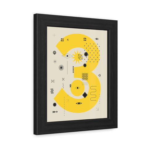 Kinta 3 - Modern Geometric Framed Poster - Bold Yellow '3' Design for Art Lovers