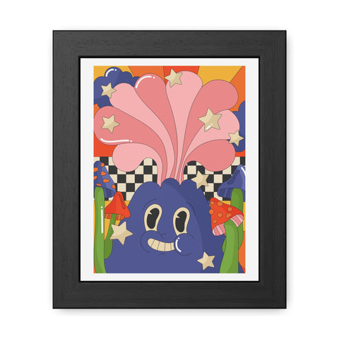 Fantasland 1 - Whimsical Framed Poster - Colorful Character with Stars and Mushrooms