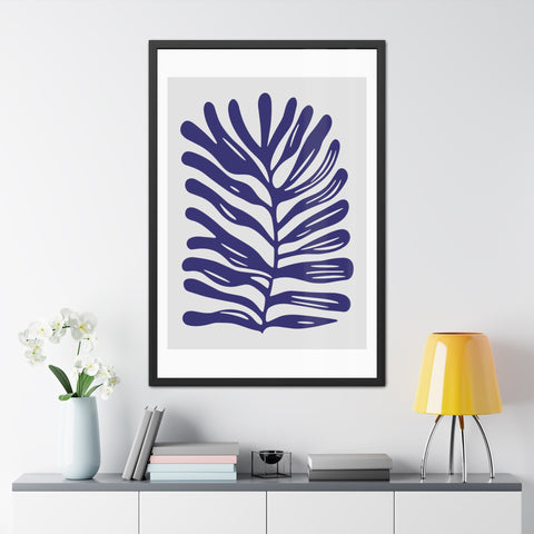 Stratica 4 - Modern Botanical Framed Poster - Navy Leaf Design
