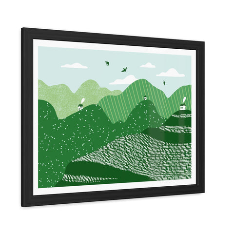 Greenscape - Serene Green Landscape Framed Poster - Nature Wall Art for Home Decor