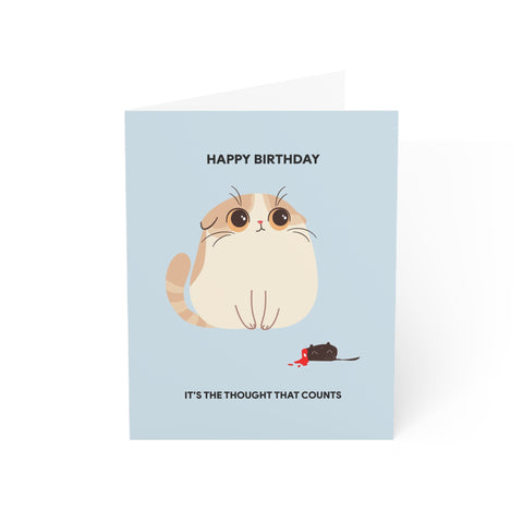 "It's the Thought That Counts" Birthday Cat Greeting Card — Birthday Greeting Card - Illustrated, Funny, Snarky, Modern
