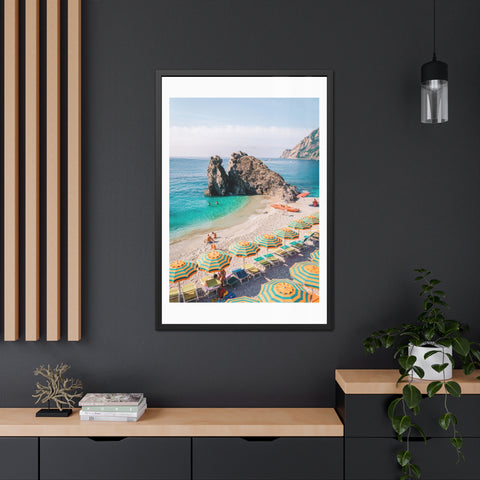 Coastal Beach Umbrellas - Framed Poster Art - Bright Summer Vibes