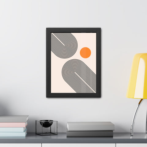 Brenda 1 - Modern Abstract Framed Poster with Geometric Design and Orange Accent