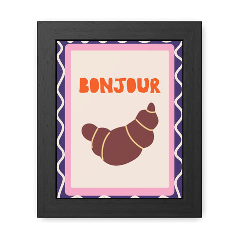 Whimsical Bonjour Croissant Framed Poster - Whimsical Wall Art for Café and Kitchen Decor
