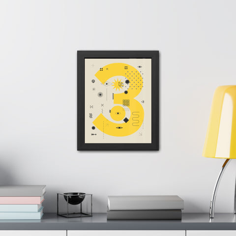 Kinta 3 - Modern Geometric Framed Poster - Bold Yellow '3' Design for Art Lovers