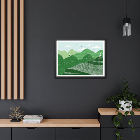 Greenscape - Serene Green Landscape Framed Poster - Nature Wall Art for Home Decor