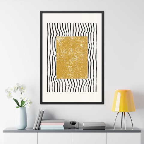 Ink Block 1 - Modern Abstract Framed Poster - Yellow and Black Art for Home Decor