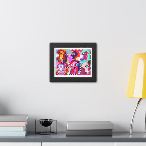 A Busy Day - Vibrant Framed Art Poster - Colorful Abstract Faces Design