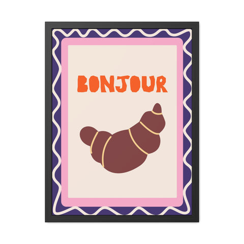 Whimsical Bonjour Croissant Framed Poster - Whimsical Wall Art for Café and Kitchen Decor