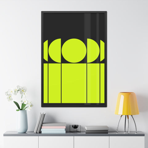 Modernica 1 - Modern Geometric Framed Poster - Bright Yellow and Black Wall Art for Contemporary Decor