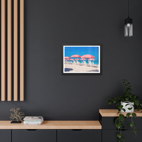 Pink Umbrellas - Beach Vibes Framed Poster - Tropical Umbrellas Art for Home Décor
