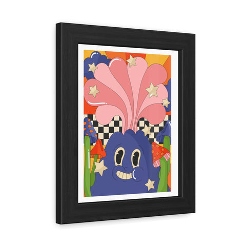 Fantasland 1 - Whimsical Framed Poster - Colorful Character with Stars and Mushrooms