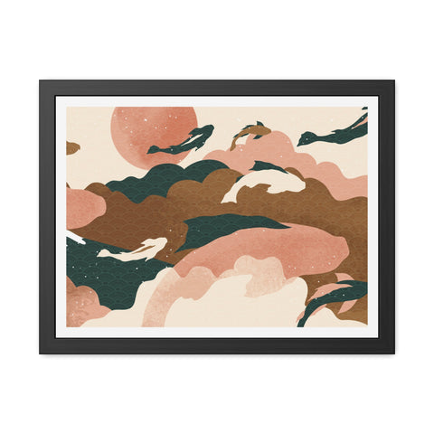 Koi Wind 2 - Artistic Framed Posters: Serene Dolphin & Sunset Wall Decor