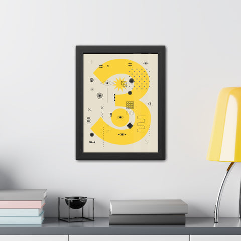 Kinta 3 - Modern Geometric Framed Poster - Bold Yellow '3' Design for Art Lovers