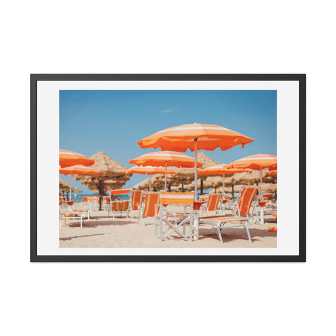 Orange Umbrellas - Tropical Beach Framed Poster - Vibrant Summer Decor & Gift for Beach Lovers