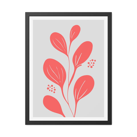 Stratica 3 - Modern Framed Floral Poster - Coral Leaf Design for Home Décor