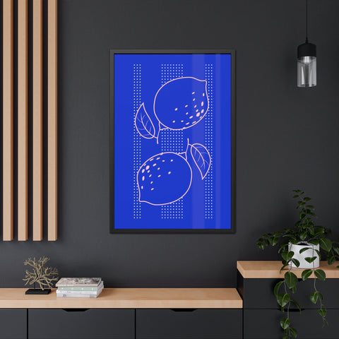When life gives you lemons 1 - Citrus Lemon Framed Poster - Bright Blue Wall Art for Kitchen Decor