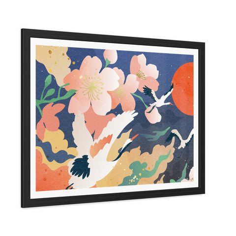 Pelican 1 - Elegant Framed Poster with Cherry Blossoms and Cranes - Art for Home Decor
