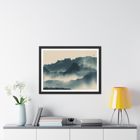 Foggy Morning 2 - Serene Mountain Landscape Framed Poster - Nature Wall Art for Tranquil Spaces