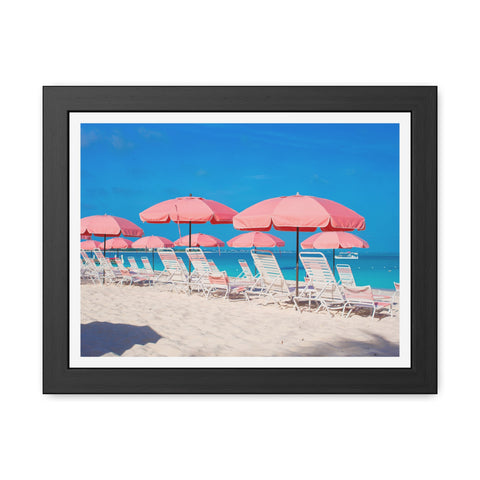 Pink Umbrellas - Beach Vibes Framed Poster - Tropical Umbrellas Art for Home Décor