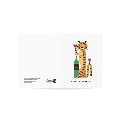 "Claws Out. Cork Out." Tiger Greeting Card — Humorous Greeting Card - Illustrated, Funny, Snarky, Modern