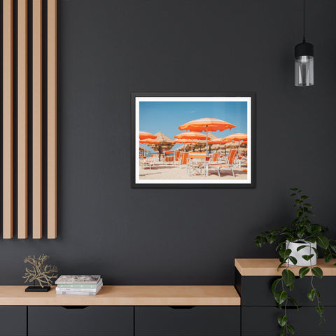 Orange Umbrellas - Tropical Beach Framed Poster - Vibrant Summer Decor & Gift for Beach Lovers