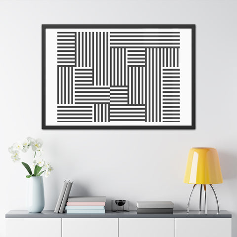 Horizon Grid 4 - Modern Minimalist Framed Poster - Abstract Black and White Line Art