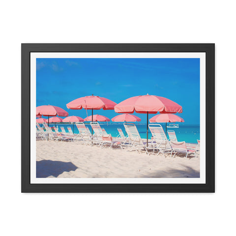 Pink Umbrellas - Beach Vibes Framed Poster - Tropical Umbrellas Art for Home Décor