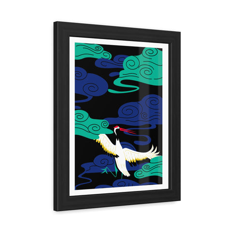 Japanese Garden 3 - Elegant Framed Poster - Majestic Crane with Colorful Clouds