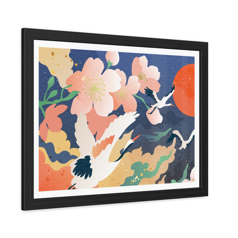 Pelican 1 - Elegant Framed Poster with Cherry Blossoms and Cranes - Art for Home Decor