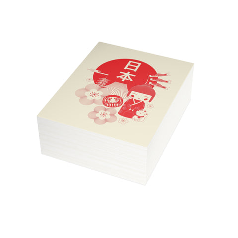 Kokeshi Doll & Sakura Design - Abstract / Japan Greeting Card - Illustrated, beautiful, any occasion