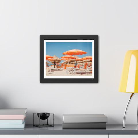 Orange Umbrellas - Tropical Beach Framed Poster - Vibrant Summer Decor & Gift for Beach Lovers