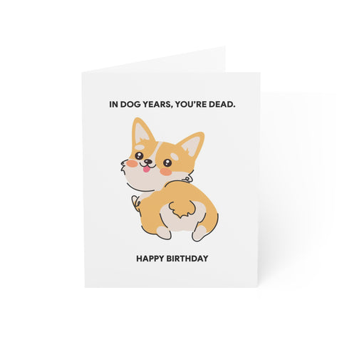"In Dog Years, You're Dead" Funny Corgi Birthday Card — Birthday Greeting Card - Illustrated, Funny, Snarky, Modern