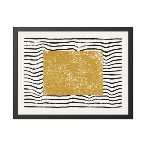 Ink Stamp 7 - Modern Abstract Framed Poster - Gold & Black Wavy Design for Home Decor