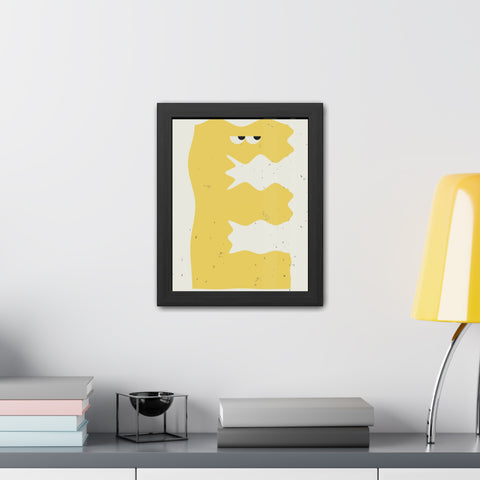 Lettermon E - Whimsical Framed Poster - Abstract Yellow Character Art for Home Decor