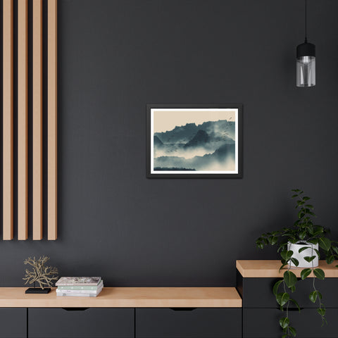 Foggy Morning 2 - Serene Mountain Landscape Framed Poster - Nature Wall Art for Tranquil Spaces