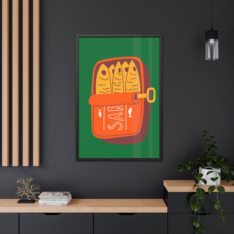 Whimsical Sardines Can Framed Poster – Quirky Wall Art for Foodies and Home Decor