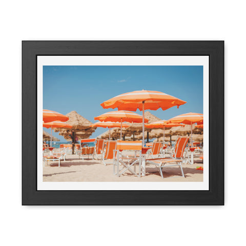 Orange Umbrellas - Tropical Beach Framed Poster - Vibrant Summer Decor & Gift for Beach Lovers
