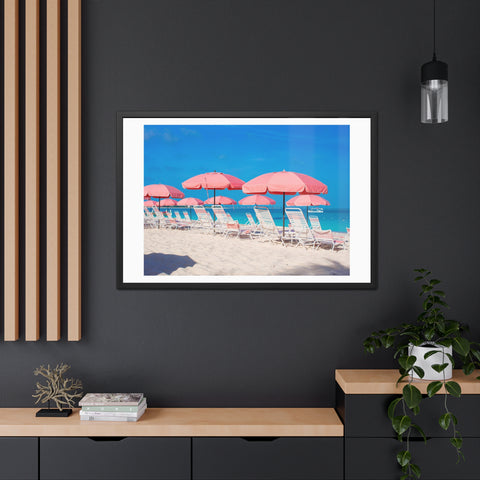 Pink Umbrellas - Beach Vibes Framed Poster - Tropical Umbrellas Art for Home Décor