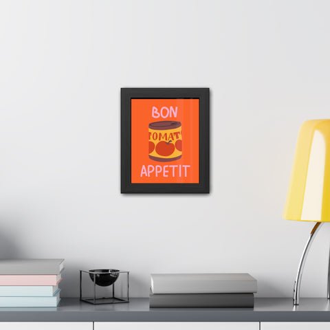 Bon Appetit Tomato Can Framed Poster - Fun Kitchen Decor for Food Lovers