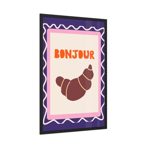 Whimsical Bonjour Croissant Framed Poster - Whimsical Wall Art for Café and Kitchen Decor