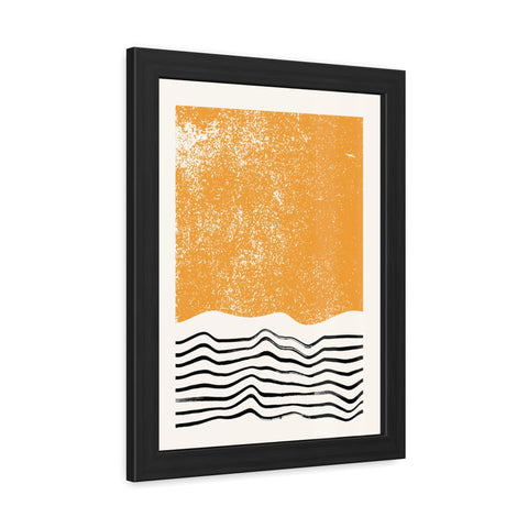 Ink Block 4 - Modern Framed Art Poster: Abstract Orange Waves Decor