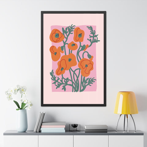 Flowers 2 - Botanical Framed Poster - Vibrant Orange Poppies Art for Home Decor