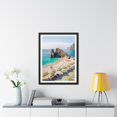Coastal Beach Umbrellas - Framed Poster Art - Bright Summer Vibes