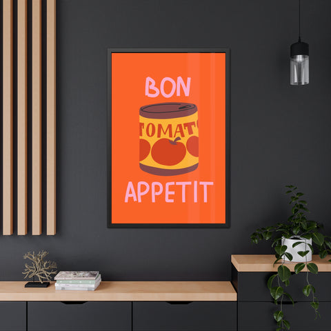 Bon Appetit Tomato Can Framed Poster - Fun Kitchen Decor for Food Lovers